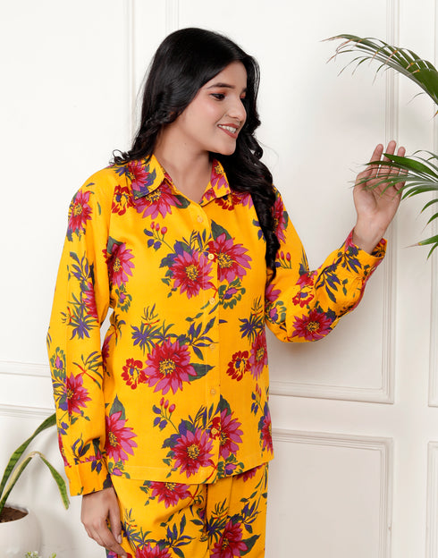 Yellow Floral  Shirt Style Co-ord Set